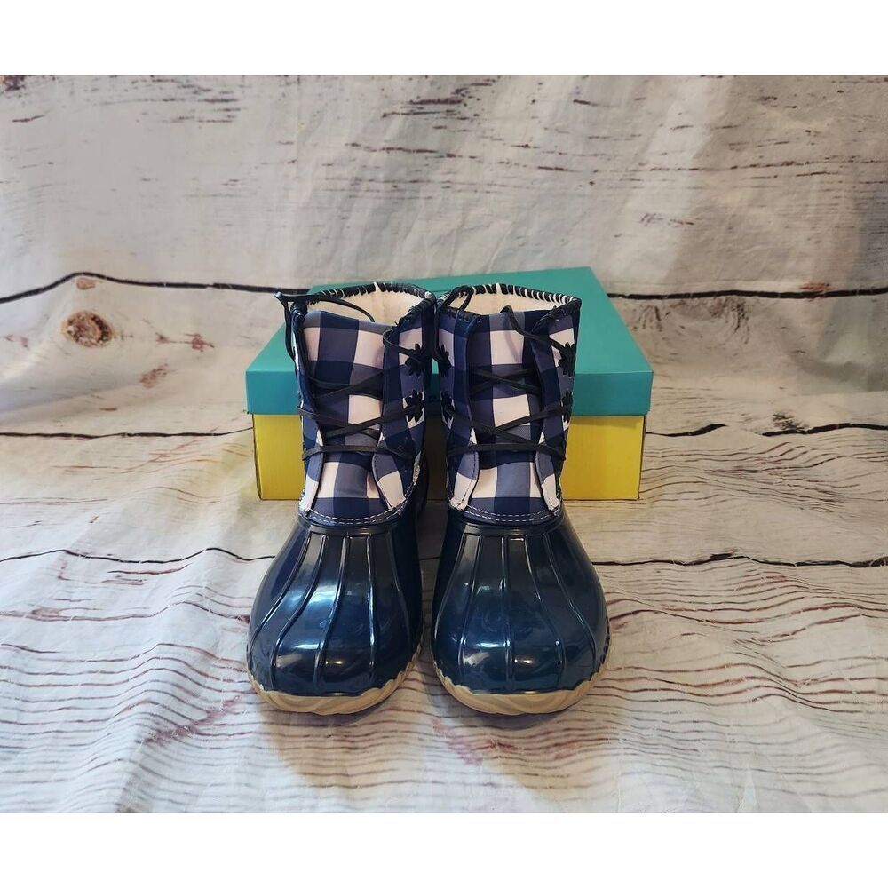 Draper James X Jack Rogers Chloe Gingham Duck/Rain Boots Size 9 New‎
